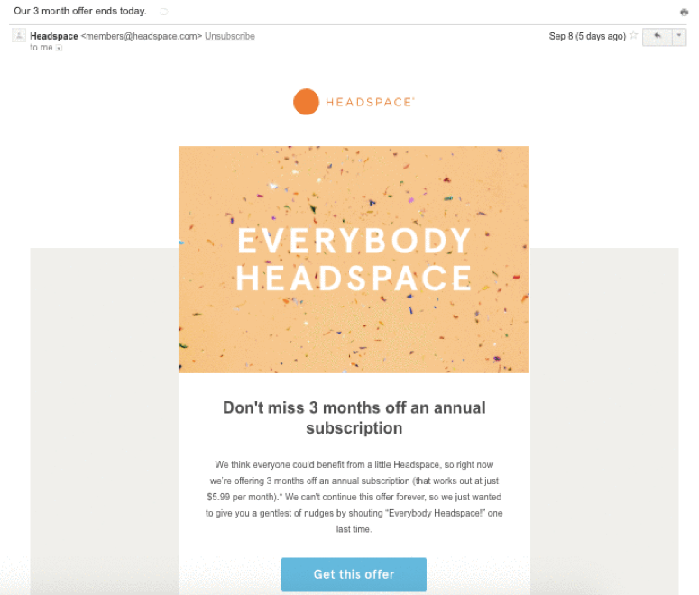 Headspace Upgrade for 3 months off